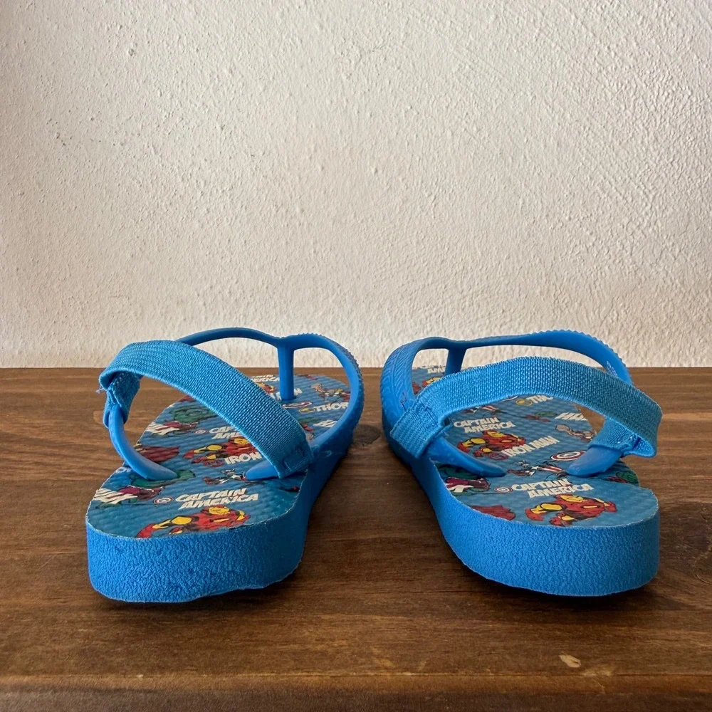 Marvel Avengers Blue Flip Flops Toddler Backstrap Sandals Size 4/5 Iron Man